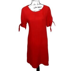 Terzo Millennio Puff Sleeve Shift Dress 100% Linen Cherry Red Womens M Resort